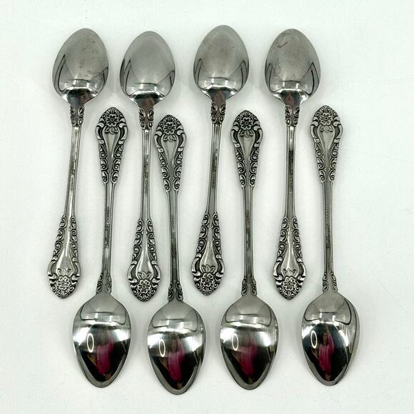 Voisin (Stainless)by CONTINENTAL SILVER Lot of 9 Teaspoons Floral MCM 6 3/8 inch - Picture 3 of 7